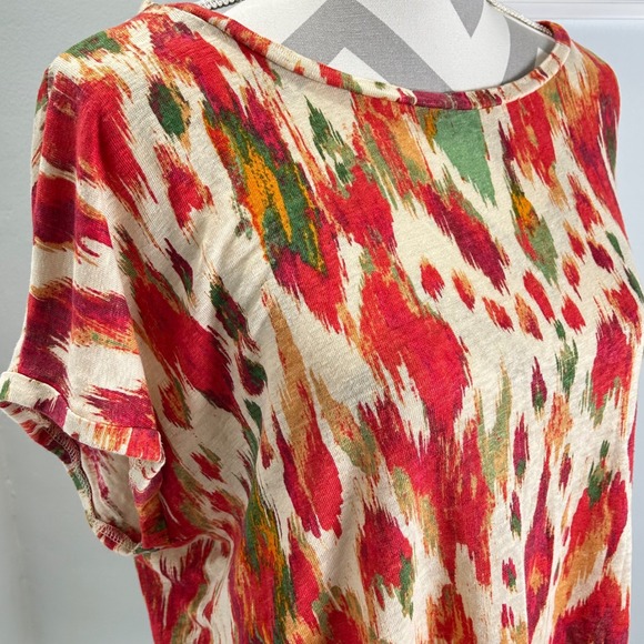 FatFace Women's‎ Linen Top Abstract Ikat Print Short Sleeve Tshirt Size 12 - Picture 6 of 7